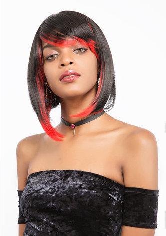 AMINA | Red Color Frontal Heat Resistant Synthetic Hair 11 Inch Straight Mid-Lenght Wig