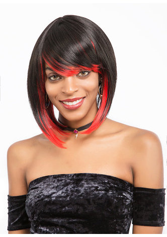 AMINA | Red Color Frontal Heat Resistant Synthetic Hair 11 Inch Straight Mid-Lenght Wig