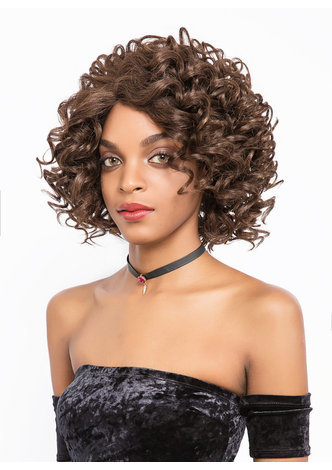 DEMI | Swiss <em>Lace</em> Frotnal Heat Resistant Synthetic Hair 11 Inch Curly Short <em>Wig</em>