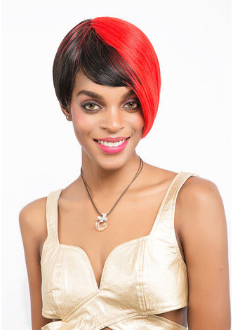 JADA | Half Red Color Heat Resistant Synthetic Hair 7 Inch Straight Short Wig