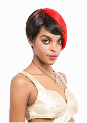 JADA | Half Red Color Heat Resistant Synthetic Hair 7 Inch Straight Short Wig