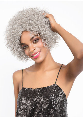 JULIA | Hoar Color Heat Resistant Synthetic Hair 9 Inch Curly Short <em>Wig</em>