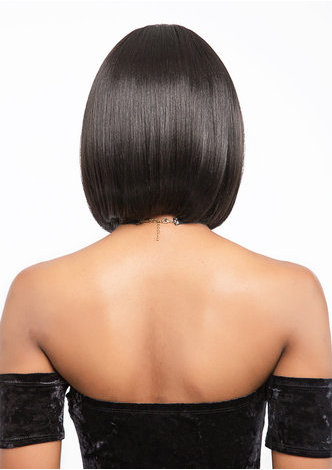 La machine de cheveux synthétiques a fait la perruque de cheveux résistante à la chaleur de fibre de perruque droite pour les femmes court 11 pouces 0406