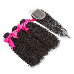 HairYouGo 7A Grade Malaysian Virgin Human Hair Kinky Curly 4*4 Closure with 3 Kinky Curly hair bundles