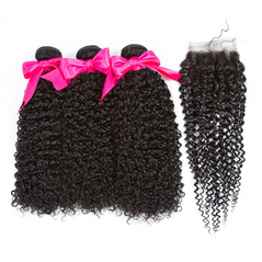 HairYouGo 7A Grade Peruvian Virgin Human Hair Kinky Curly 4*4 Closure with 3 Kinky Curly hair bundles