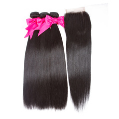 HairYouGo 8A Grade Brazilian Virgin Remy Human Hair Straight 4*4 Closure with 3 Straight hair bundles