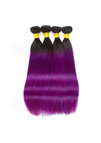 Cheveux HairYouGo Ombre pré-colorée Malaisienne non-Remy cheveux raides bundles Vague # 1B Cheveux violets Weave Extension de cheveux humains 12-24 pouces