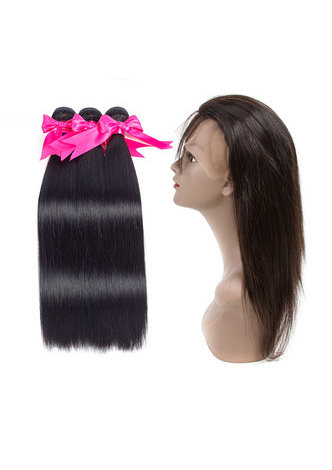 HairYouGo 7A Grade Indian Virgin Human Hair Straight 360 Closure with 3 Straight hair bundles
