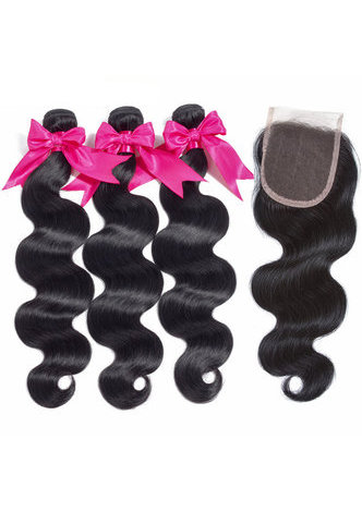 HairYouGo 7A Grade malaisienne Vergin Cheveux Humains Vague de Corps 4 * 4 Fermeture avec 3 faisceaux d'ondes de corps