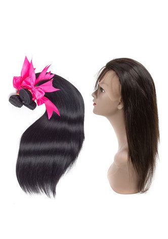 HairYouGo 8A Grade Brazilian Remy Human Hair <em>Straight</em> 360 Closure with 3 <em>Straight</em> hair bundles 1b