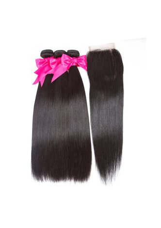 HairYouGo 8A Grade Brazilian Virgin Remy Human Hair Straight 4*4 Closure with 3 Straight hair bundles