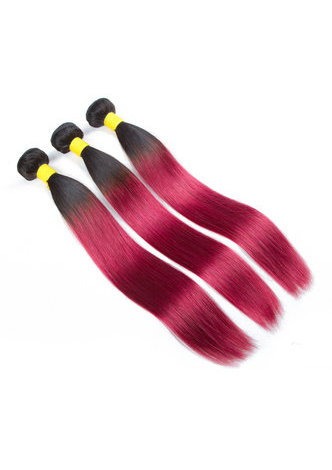 HairYouGo Hair Pre-Colored Ombre Brazilian Straight hair bundles Wave #1B Red Hair Weave Human Hair Extension 12-24 Inch