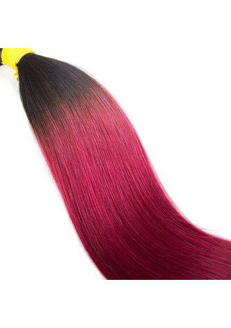 HairYouGo Hair Pre-Colored Ombre Brazilian Straight hair bundles Wave #1B Red Hair Weave Human Hair Extension 12-24 Inch