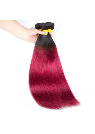 HairYouGo Hair Pre-Colored Ombre Brazilian Straight hair bundles Wave #1B Red Hair Weave Human Hair Extension 12-24 Inch