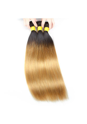 HairYouGo Hair Pre-Colored Ombre Brazilian Straight hair bundles Wave T1B Pale Yellow Hair Weave Human Hair Extension 12-24 Inch