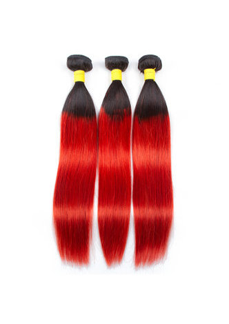 HairYouGo Hair Pre-Colored Ombre Brazilian Straight hair bundles Wave T1B Red Hair Weave Human Hair Extension 12-24 Inch