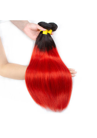 HairYouGo Hair Pre-Colored Ombre Brazilian Straight hair bundles Wave T1B Red Hair Weave Human Hair Extension 12-24 Inch