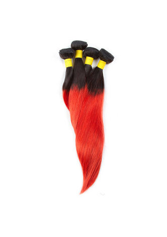 HairYouGo Hair Pre-Colored Ombre Brazilian Straight hair bundles Wave T1B Red Hair Weave Human Hair Extension 12-24 Inch