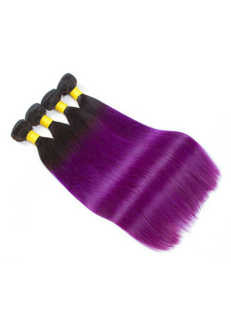 HairYouGo Hair Pre-Colored Ombre Indian Straight hair bundles Wave #1B Purple Hair Weave Human Hair Extension 12-24 Inch