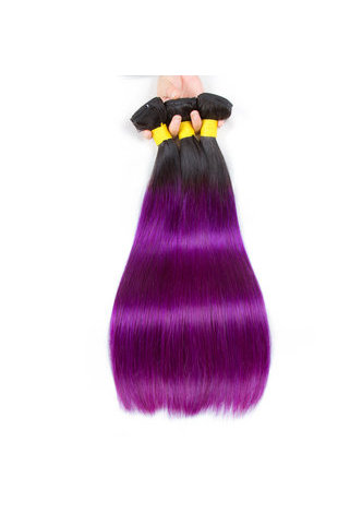 HairYouGo Hair Pre-Colored Ombre Indian Straight hair bundles Wave #1B Purple Hair Weave Human Hair Extension 12-24 Inch