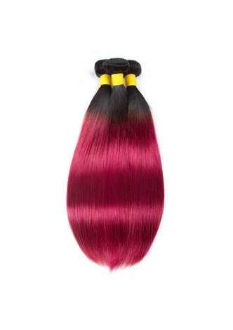 HairYouGo Hair Pre-Colored Ombre Indian Straight hair bundles Wave #1B Red Hair Weave Human Hair Extension 12-24 Inch