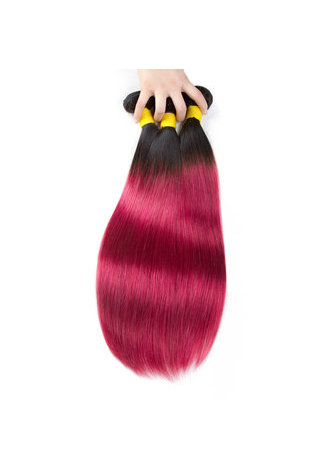 HairYouGo Hair Pre-Colored Ombre Malaysian Non-Remy Straight hair bundles Wave #1B Red Hair Weave Human Hair Extension 12-24 Inch