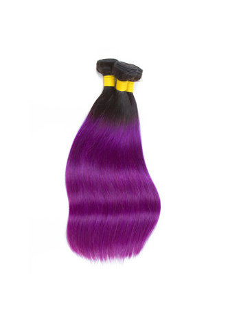 HairYouGo Hair Pre-Colored Ombre Peruvian Non-Remy Straight hair bundles Wave #1B Purple Hair Weave Human Hair Extension 12-24 Inch