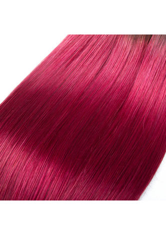 HairYouGo Hair Pre-Colored Ombre Peruvian Non-Remy Straight hair bundles Wave #1B Red Hair Weave Human Hair Extension 12-24 Inch