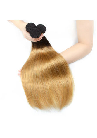 HairYouGo Hair Pre-Colored Ombre Peruvian Non-Remy Straight hair bundles Wave T1B Pale Yellow Hair Weave Human Hair Extension 12-24 Inch