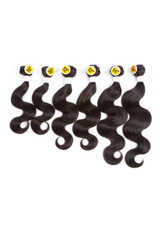 HairYouGo 7A Grade Indian Virgin Human Hair Body Wave 6 Bundles with Closure #1B Nature Color 100g/pc 