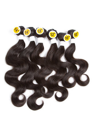 HairYouGo 7A Grade Peruvian Virgin Human Hair Body Wave 6 Bundles with Closure #1B Nature Color 100g/pc