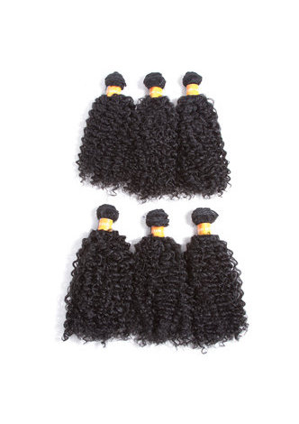 HairYouGo 1B# Synthetic Curly Hair Extensions 9.5inch 6Pcs/Pack Kanekalon Hair Wave Bundles Deals Machine Sewed Double Weft