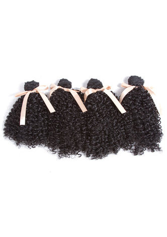 HairYouGo 7-8.5inch Curly Synthetic Hair Weave 1B# Double <em>Weft</em> Hair Extensions 4Bundles Deal 200