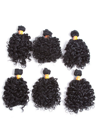 HairYouGo Short <em>Curly</em> Synthetic Hair Extensions #1 6pcs/Pack Kanekalon Fiber Weave For Black Women