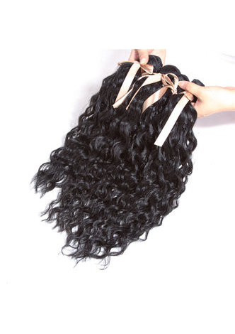 HairYouGo cheveux bouclés synthétiques Weave 15-18 pouces 4pcs / paquet 200g Kanekalon cheveux Extensions Bundles Deals 1 # pour les femmes noires