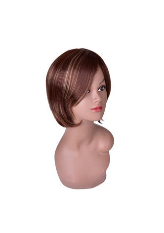 HairYouGo 10 Short Straight Wigs for Women Bobo Hair Brown Ombre Synthetic Wig with Blond Highlights High Temperature Fiber