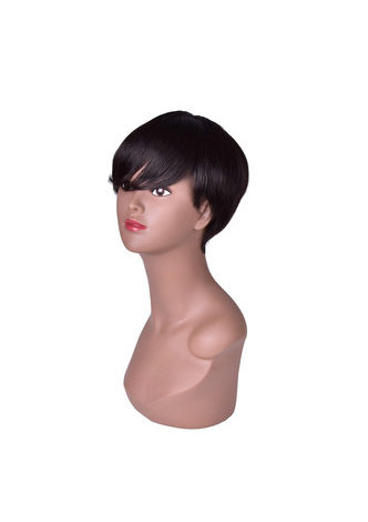 HairYouGo 12cm Synthetic Wigs for Women Pure Color 1B Short Straight Wig 100% High Temperature Fiber Wig