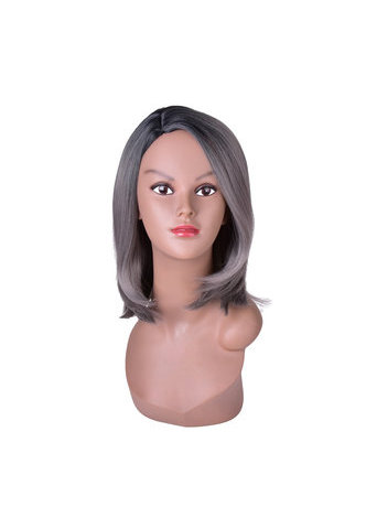 HairYouGo 15.7'' Medium Length Dark Roots Bobo Style Synthetic High Temperature Fiber Full Wig for Party Girl 40cm