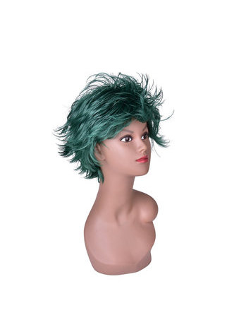 HairYouGo 15cm Heat Resistance Party Wigs 1pc Green Black Ombre Mix Short Fluffy Layered Synthetic Cosplay Wigs 4070-2610C