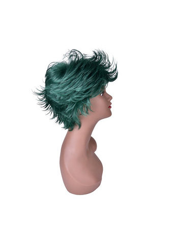 HairYouGo 15cm Heat Resistance Party Wigs 1pc Green Black Ombre Mix Short Fluffy Layered Synthetic Cosplay Wigs 4070-2610C