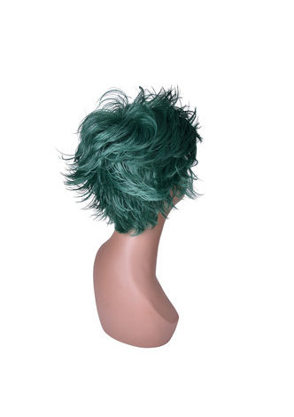 HairYouGo 15cm Heat Resistance Party Wigs 1pc Green Black Ombre Mix Short Fluffy Layered Synthetic Cosplay Wigs 4070-2610C