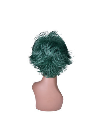 HairYouGo 15cm Heat Resistance Party Wigs 1pc Green Black Ombre Mix Short Fluffy Layered Synthetic Cosplay Wigs 4070-2610C