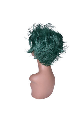 HairYouGo 15cm Heat Resistance Party Wigs 1pc Green Black Ombre Mix Short Fluffy Layered Synthetic Cosplay Wigs 4070-2610C