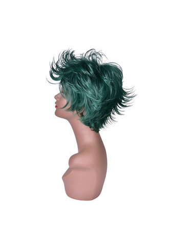 HairYouGo 15cm Heat Resistance Party Wigs 1pc Green Black Ombre Mix Short Fluffy Layered Synthetic Cosplay Wigs 4070-2610C