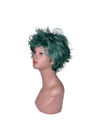 HairYouGo 15cm Heat Resistance Party Wigs 1pc Green Black Ombre Mix Short Fluffy Layered Synthetic Cosplay Wigs 4070-2610C