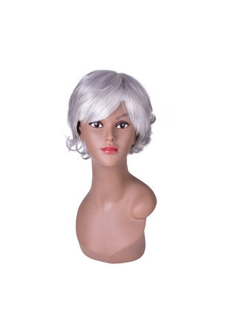 HairYouGo 15cm Silver White Short Curly <em>Wig</em> High Temperature Fiber for Women <em>Wigs</em> 6inch Synthetic