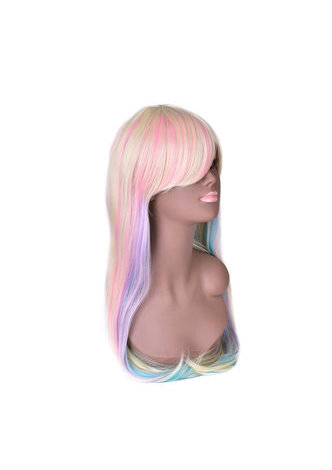 HairYouGo 27.6дюймов длинные прямые цвет  радужный  термостойкие Волокна Синтетический парик 1шт Аниме парик термостойкие