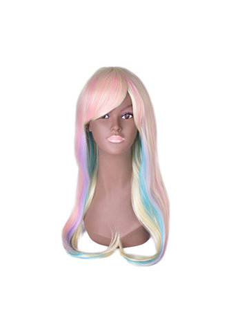 HairYouGo 27.6inch Long <em>Straight</em> Colorful Rainbow High Temperature Fiber Synthetic Wigs 1pc Cosplay