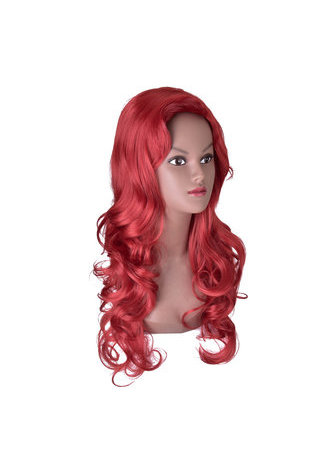 HairYouGo 28inch High Temperature Fiber Wig 1pc Red Long Wavy Women Synthetic Wig Cos Cosplay Party Wig 2045