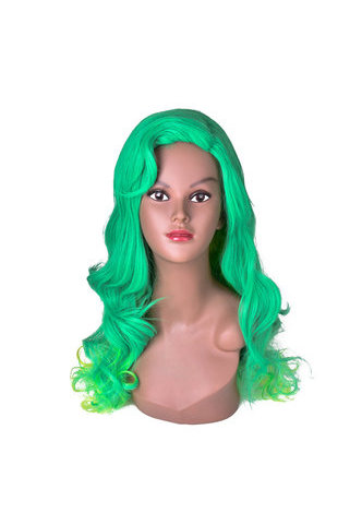 HairYouGo 28inch Wavy Cosplay <em>Wigs</em> High Temperature Fiber Synthetic Hair Green 70cm Long Women Cos